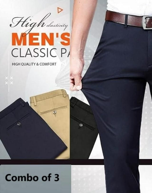 High Elasticity Men's Classic Pants (Pack of 3) - Bharat Bazaar