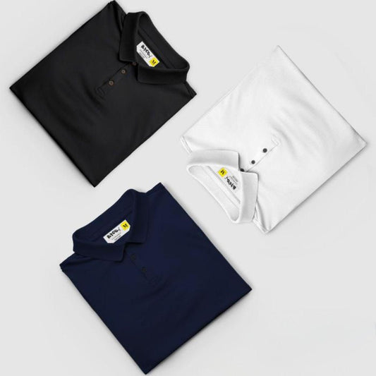 Poly Cotton Solid Half Sleeves Mens Polo T-shirt (Pack of 3) - Bharat Bazaar