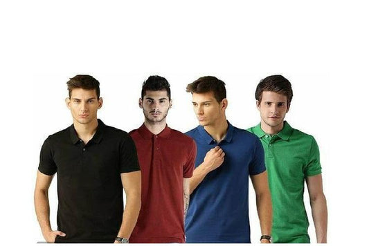 Poly Cotton Solid Half Sleeves Mens Polo T-shirt (Pack of 4) - Bharat Bazaar